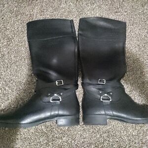 Polo by Ralph Lauren Black Heeled Boots with Knee-High Design and Buckle Straps